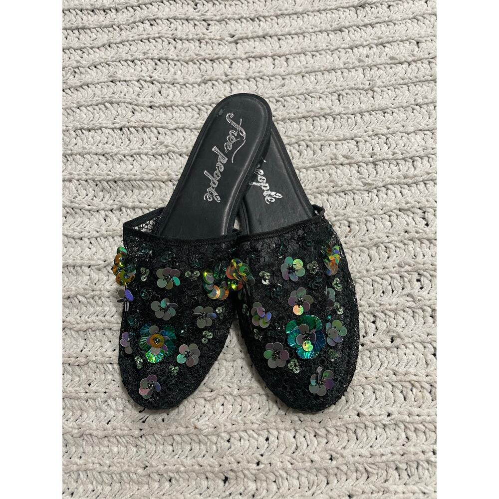 Free People Slide Sequin Mesh Sandals Embellished Womens Sz US 7.5 aka 38 Black